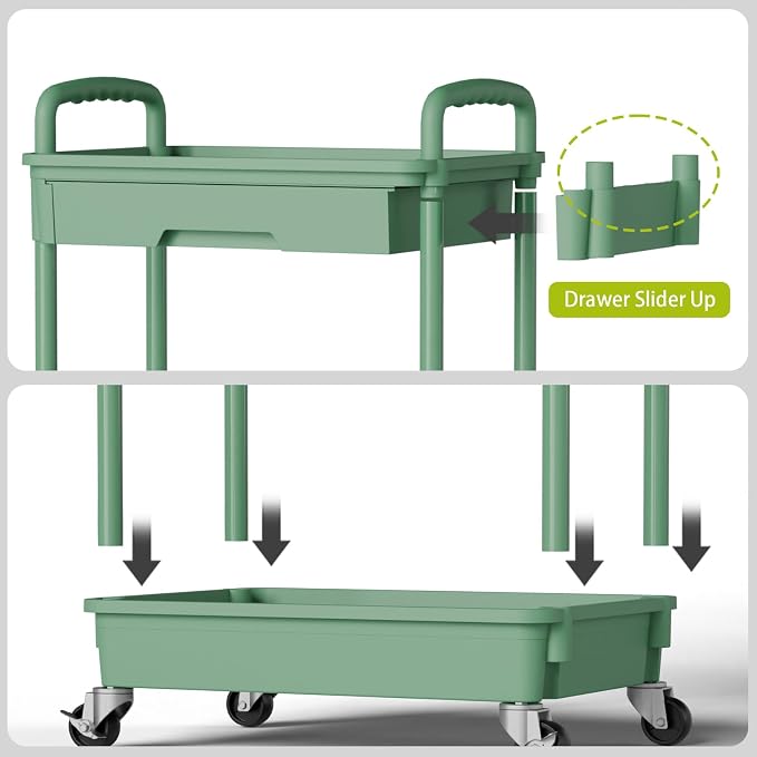 Sorgion 5 Tier Rolling Cart Organizer,Bathroom Cart Organizers with Wheels Laundry Room Organization Mobile Shelving Unit Utility Cart Storage Shelves Multi-Functional for Office, Home(Green)
