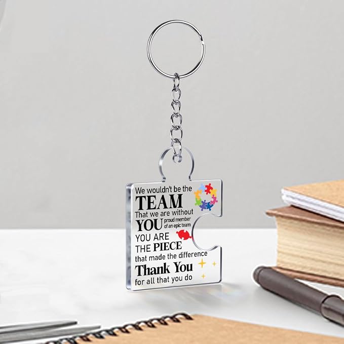 Team Appreciation Gifts Bulk Thank You Keychains for Coworkers | Gift Set for Employee, Staff, Teachers, Teamwork Puzzle Piece Keyring, Acrylic