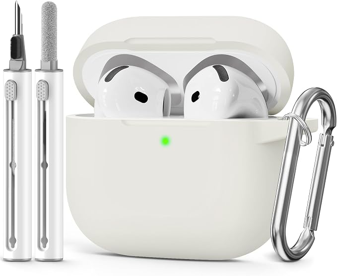 for AirPods 4 Case 2024 with Cleaner Kit & Keychain-Beige | Silicone Protective Cover for Apple AirPods 4th Generation Case,for Women Men,One-Piece Design,Shockproof,Dust Proof