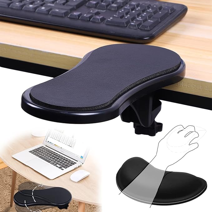 Computer Arm Rest for Desk, 180° Swivel Ergonomic Elbow Arm Support Desk | Adjustable Desk Extender Tray, Clamp On Desk Arm Rest, With Wrist Rest for Mouse, Easy To Install, Home & Office, Black