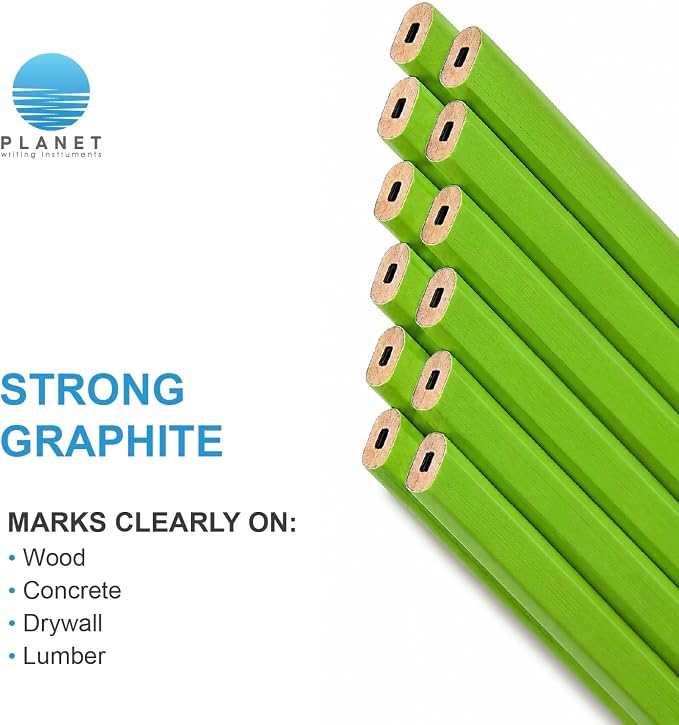 Neon Green Carpenter Pencils – Set of 4 High Visibility Woodworking Marking Pencils, Flat Anti-Roll Design for Construction, Carpentry, Framing & DIY Projects