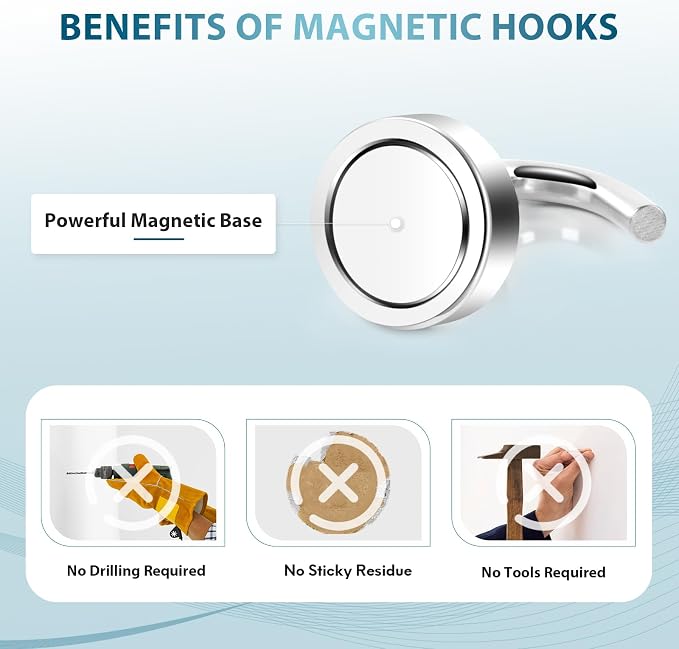 Neosmuk Magnetic Hooks, Heavy Duty 30lb+ Strong Magnet Hook for Cruise Cabins, Cruise Essentials 2026 for Hanging, Metal Wall Refrigerator Hangers (Silver White, 15 Pack)