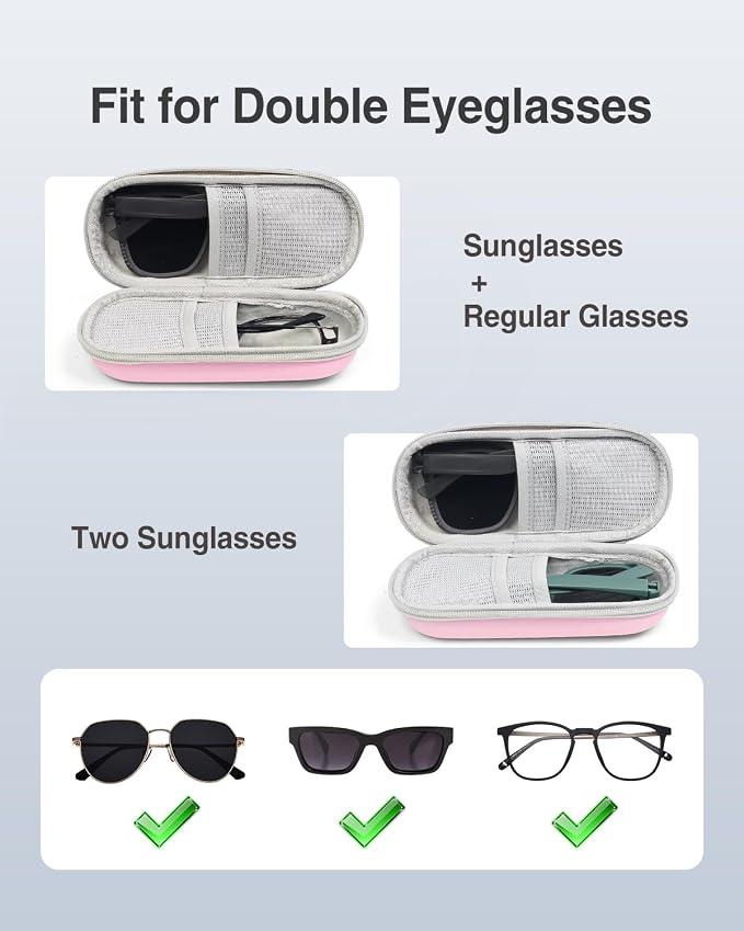 Luxtude Double Glasses Case Hard Shell, Double Eyeglass Case Dual Sunglasses Cases, Travel Sunglasses Organizer for Women Men