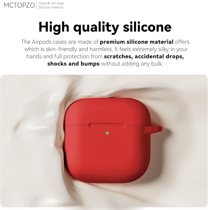 for AirPods 4 Case 2024 with Cleaner Kit & Keychain-Red | Silicone Protective Cover for Apple AirPods 4th Generation Case,for Women Men,One-Piece Design,Shockproof,Dust Proof