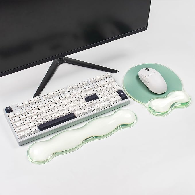 Gel Wrist Rest for Keyboard and Mouse - Ergonomic Green Mouse Pad with Wrist Rest Support Non-Slip Base for Desktop/Latop/Office/Home