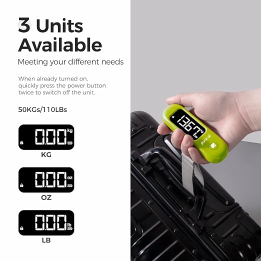 pack all Digital Luggage Scale for Travel, 110Lbs Capacity, 0.1Lb Precision | Handheld, Backlit LCD Display, Lb/Kg/Oz Conversion, Tare Function, Battery Included, Apple Green