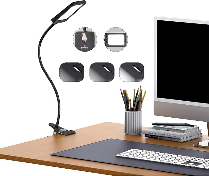 TROND LED Desk Lamp with Clamp, 1000LM Bright 3-Level Dimmable Desk Light | 6000K Daylight Extra-Long Flexible Gooseneck Clip on Light, Eye-Care Clamp Lamp for Painting, Workbench,Reading, Sewing
