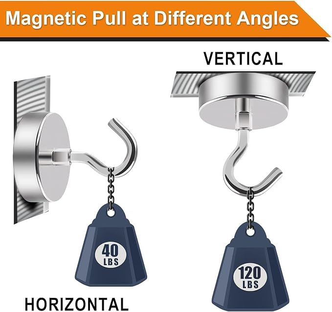 DIYMAG Magnetic Hooks, 120lbs 16pcs Cruise Cabin Essentials Heavy Duty N52 | Strong Neodymium Rare Earth Magnets, for Kitchen, Classroom, Beach, Cruise Cabins, Refrigerator, Hanging Key Clothes Wall Hat
