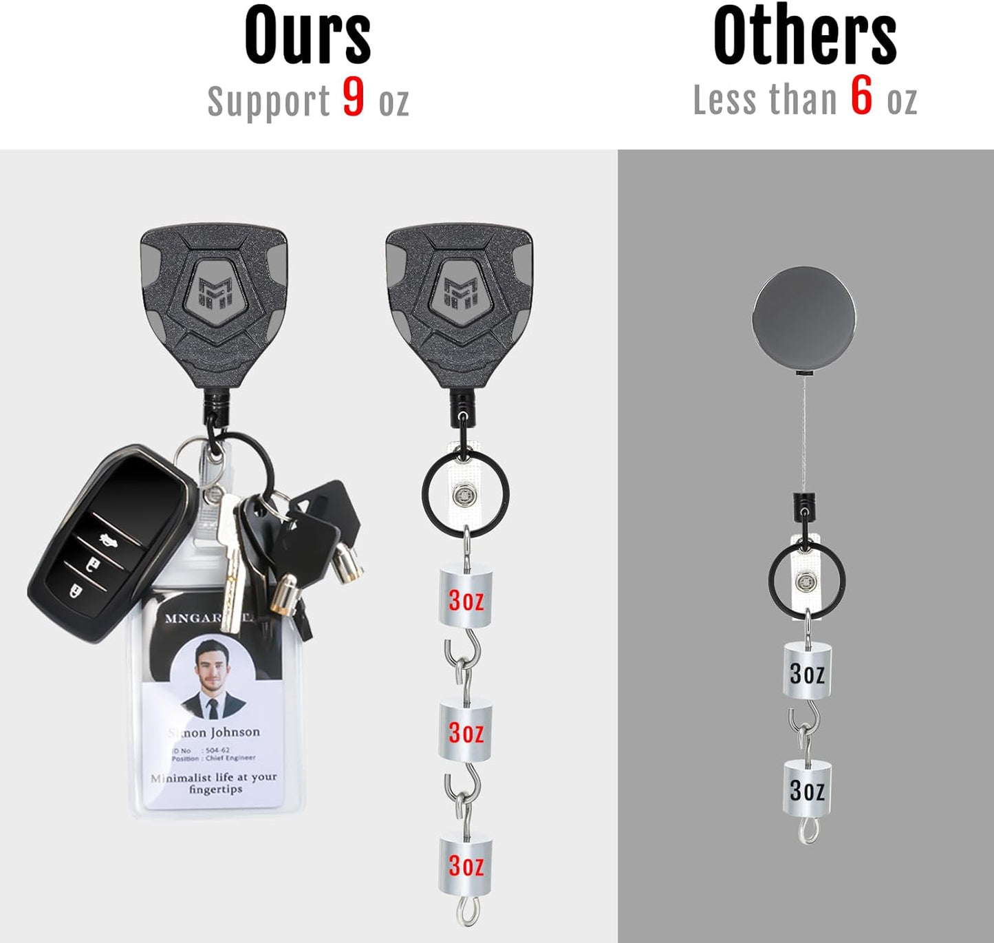 MNGARISTA Heavy Duty Retractable Keychain with Belt Clip, ID Badge Reel Key Chain, Badge Holder with 31.5' Steel Cord and Key Ring, 9.0oz, Black