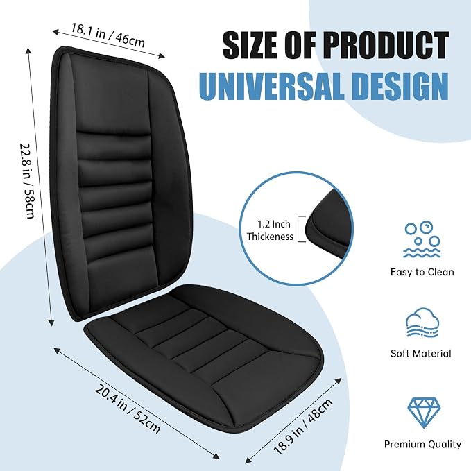 Car Seat Cushion, Memory Foam Cushion with Back Support, Black | Seat Cushion for Full Back and Seat, Ideal for Car Seat Driver, Office Chair, Wheelchair and Back Pain Relief
