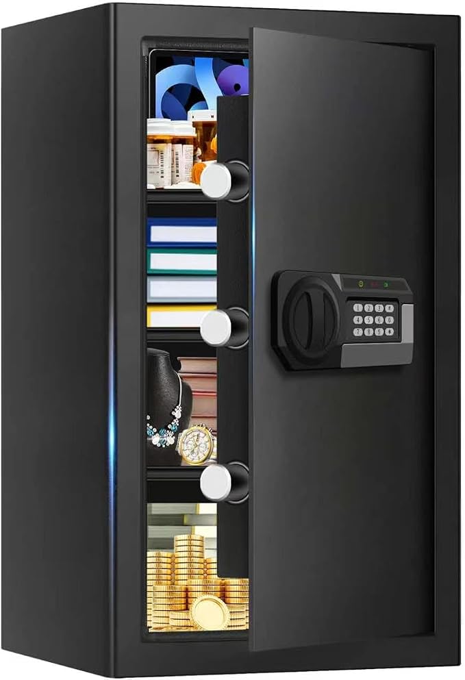 5.2 Cuft Large Home Safes Water and Fireproof, Digital Safes for Home Use Fire and Water Proof with Removable Shelves, Alarm System and Mute Function, Anti-Theft Fireproof Safe for Home Documents