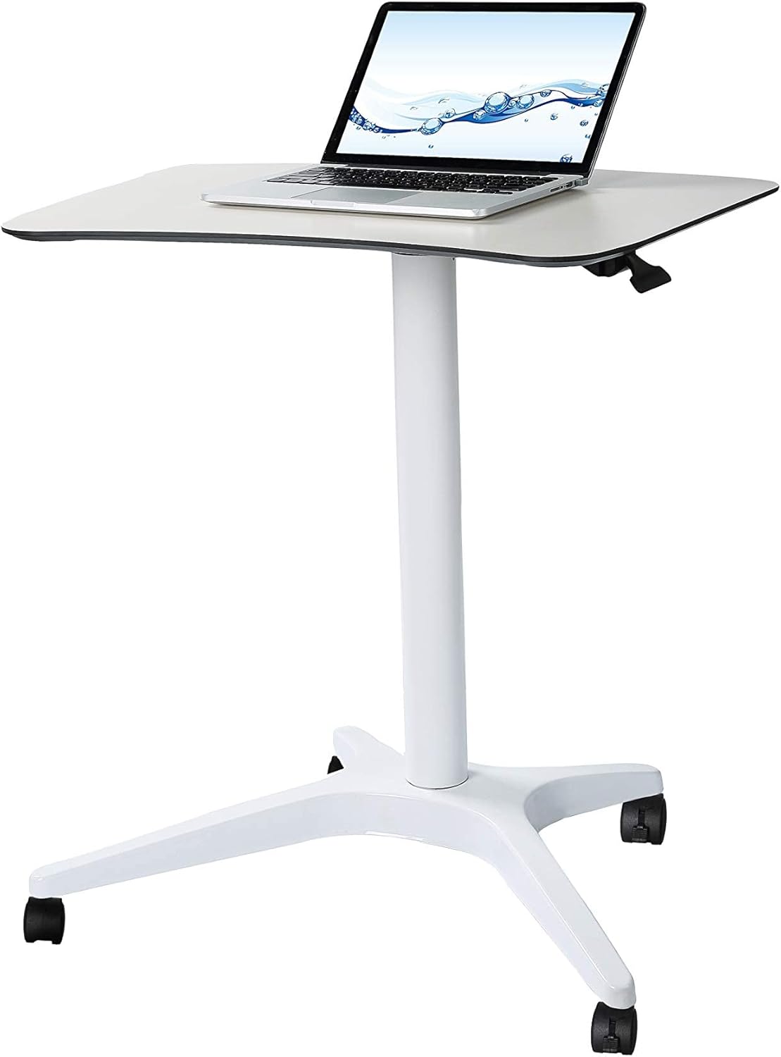 Mobile Standing Desk,Pneumatic Height Adjustable Laptop Desk, Mobile Laptop Desk with Wheels, Height Adjustable from 29.5'' to 47'',White