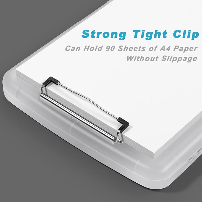 Rimilak Clipboard Storage, 8.5 x 11 High Capacity Clip Board, Translucen | Smooth Writing, Side-Opening Plastic Folder with Pen Holder, Size 14.2 x 9.6 x 1.2″ ,for Classroom, Teacher, Student