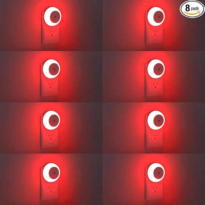 fesnne Night Light, Night Lights Plug into Wall, Dusk to Dawn Sensor, Red Led Night Light 0.5W, 8 Pack Nightlight for Adults, Bedroom, Bathroom, Hallway, Kitchen