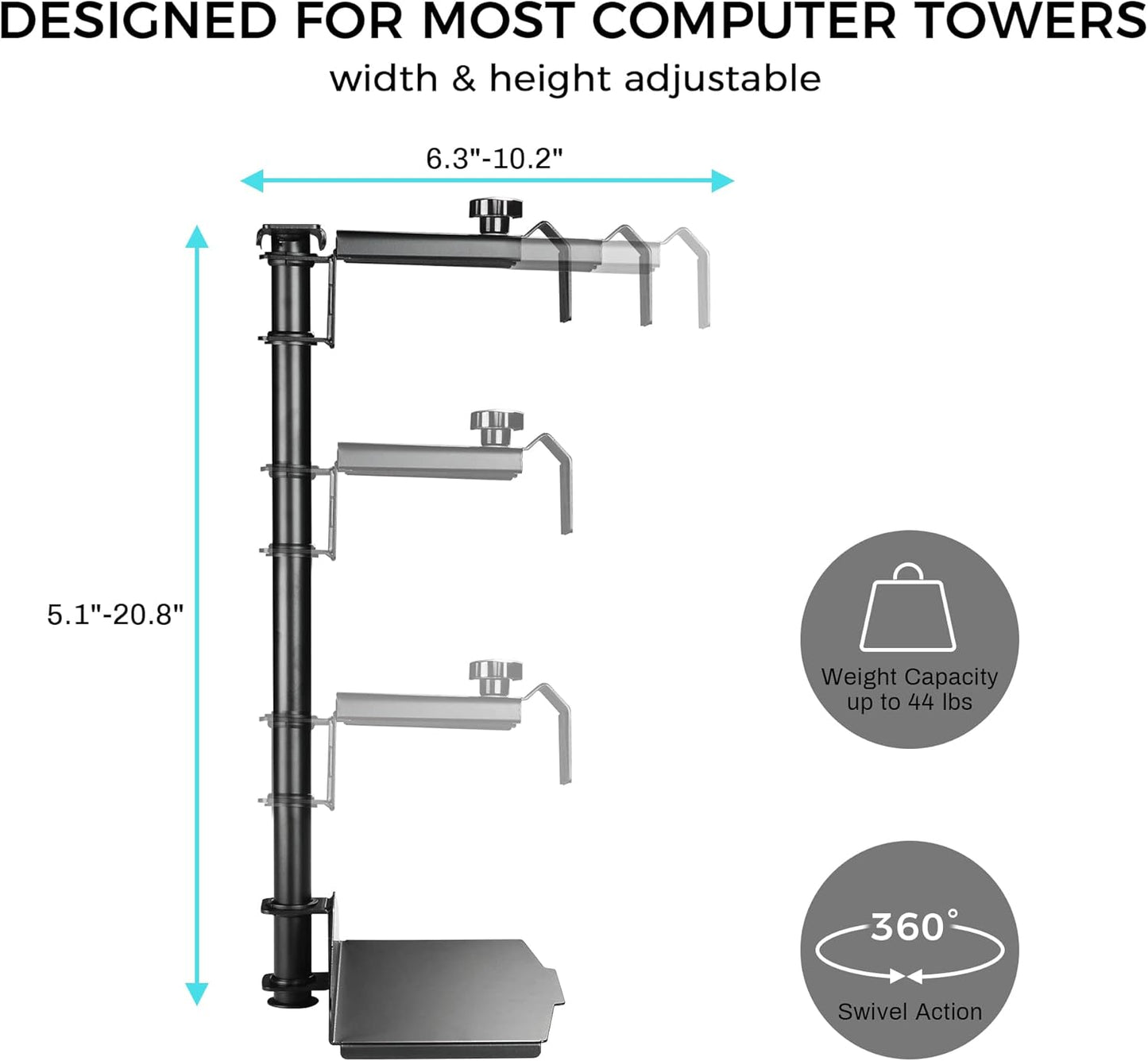 EUREKA ERGONOMIC CPU Holder Under Desk Mount, Computer Tower Holder 360° Swivel Height & Width Adjustable, Holds up to 44 lbs, Fits Most Computer Tower, Black