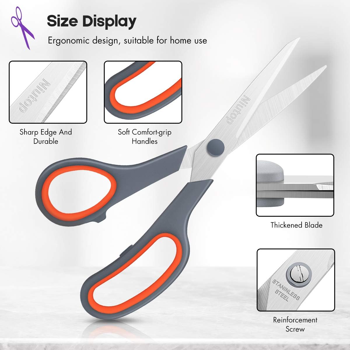 Scissors Bulk Set of 40-Pack, Niutop 8" Multipurpose Sharp Sewing Craft Fabric Scissors for Office Home High/Middle School Student Office Teacher Art Supplies, Soft Comfort-Grip Right/Left Handles