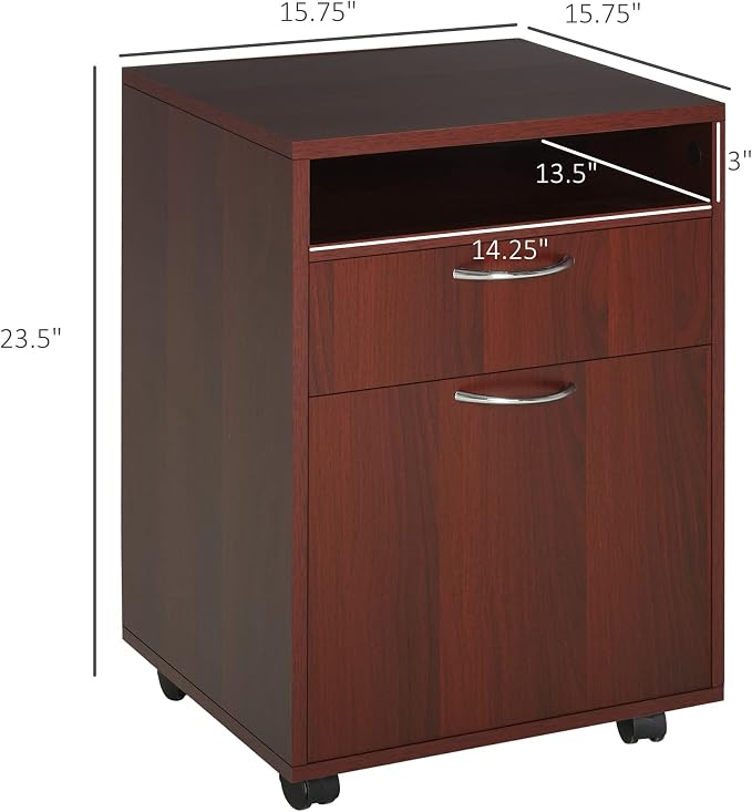 HOMCOM Mobile Storage Cabinet Organizer, Bathroom Drawer Cabinet, Brown | Printer Stand, Castors