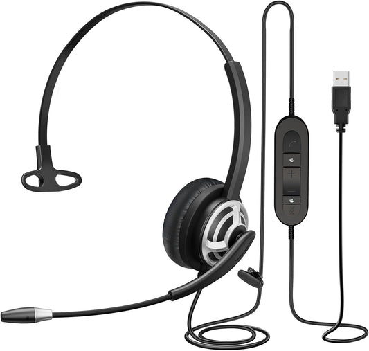 MAIRDI USB Headset with Microphone for PC, Computer Headset with Mic Noise Canceling for Laptop Teams Zoom Office Call Center Voip Telephone Calls, Dictation Headset for Dragon Naturelly Speaking