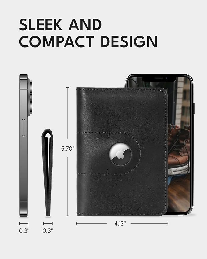 ALLIVE Passport Holder for Travel, Genuine Leather Passport Holder with AirTag Slot for Women and Men, Passport Cover Wallet for Travel Must-Haves, Airport Essentials, Travel Gifts, Black