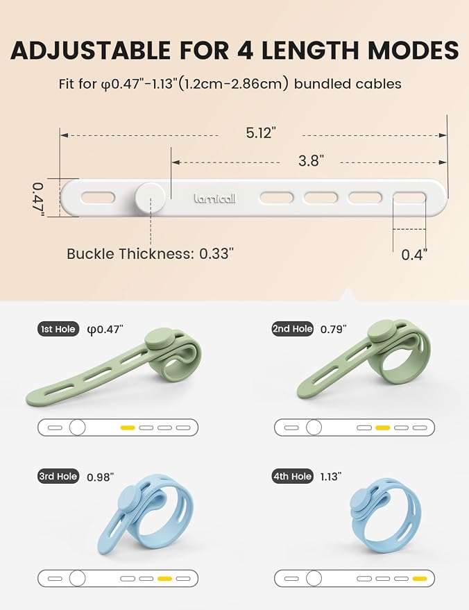 Lamicall 30Pack Silicone Cable Ties Cord Organizer, Multi Color Elastic Cable Management Wraps, Home Decor Organizer Ties Accessories for Phone Charger Electrical Cord, Chritsmas Travel Essentials