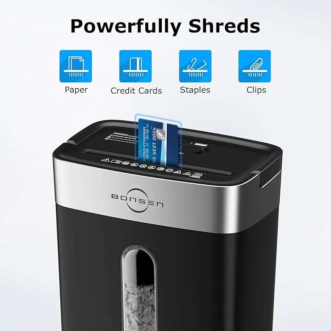 Bonsen 10-Sheet Cross Cut Paper Shredder for Home Office Heavy Duty | P-4, Portable Handle, 4 Gallons Bin, Paper and Credit Card Shredder, Black (S3201 New Version)
