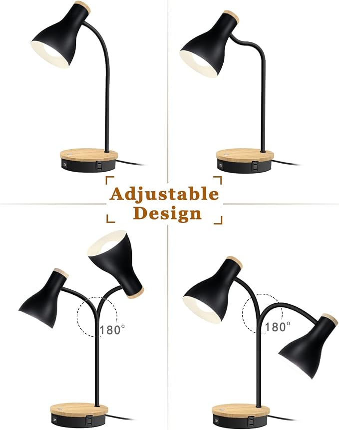 LALISU Metal Desk Lamp Wireless Charging Table Lamp Touch Reading Lights Arc Desk Lamps for Bedroom, 3 Way Dimmable Bedside Lamp with USB Charging Ports Lamp for Study Room and Office (Black)