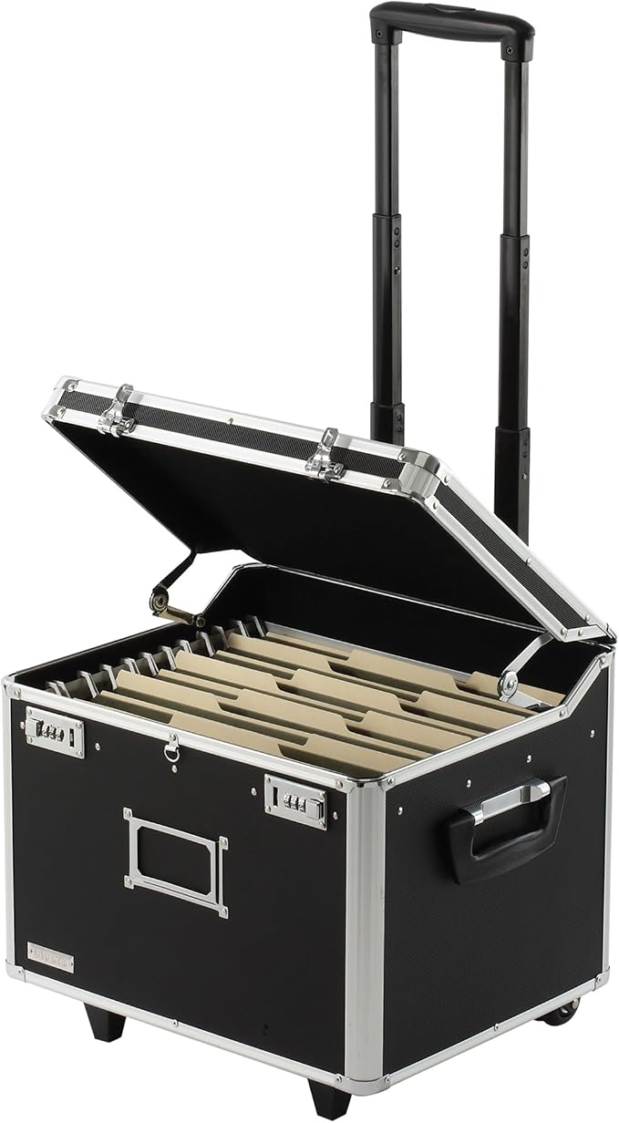 Vaultz Portable File Box with Handle - Dual Lock File Boxes with Lids, Letter & Legal-Size Hanging Folders, Laptop Sleeve - HIPAA Compliant Portable Safe Storage Box, 14.5" x 17.5" x 15.5" | Fits letter and legal hanging folders, includes a laptop slee...