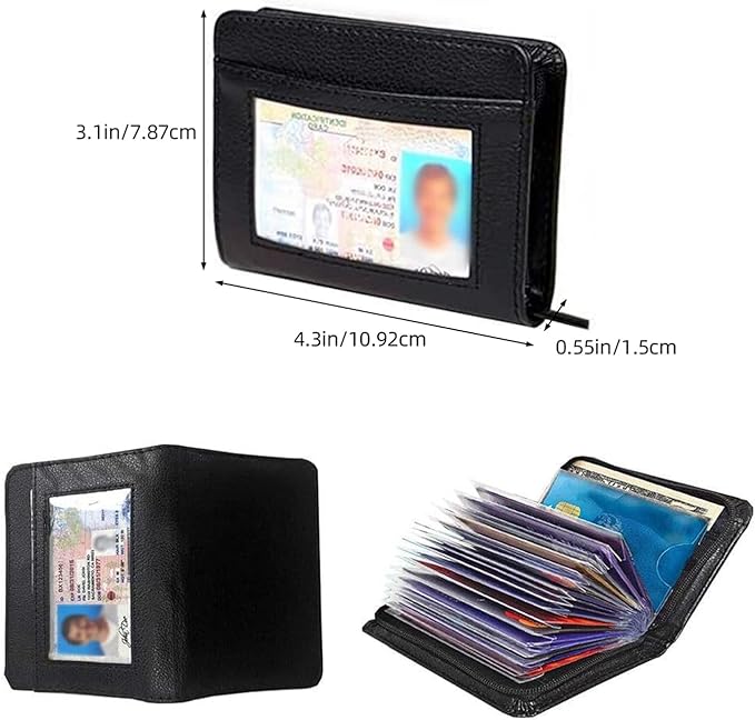 Men's Zipper Wallet 36 Slots RFID Blocking Card Holder | Slim Leather Wallet, ID Window, Anti-Theft Lock, Credit Card Organizer for Women & Men, Travel Small Wallet