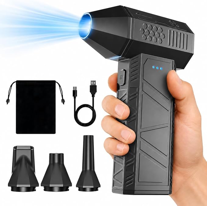 YOTON Electric Air Duster, 110000 RPM Compressed Air Cleaner, Rechargeable Keyboard Cleaner with Storage Bag, Powerful 3-Speed Cordless Air Blower for PC, Computer, Electronics, Car Interior Cleaning