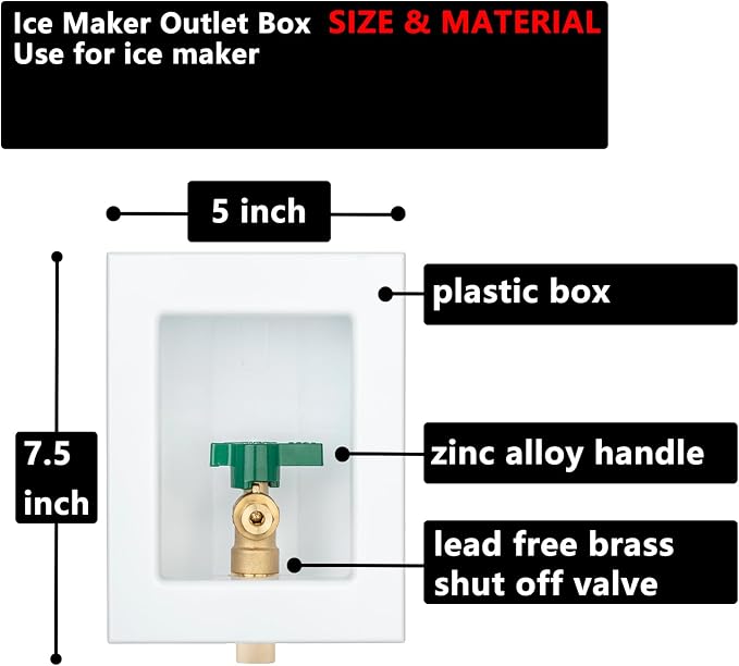 (1 Pack) Lidertik 1/2 inch CPVC Connect Pre-Assembled Ice Maker Outlet Box Valve 1/4 inch Recessed Refrigerator Water Line Wall Box with Shut Off Valve LI-ZBQH-540