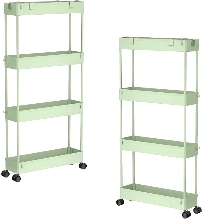 2-piece Set Slim Storage Cart 3 Tier,Bathroom Organizer Rolling Utility,Mobile Shelving Unit Slide Out for Office, Kitchen, Laundry Room & Narrow Places