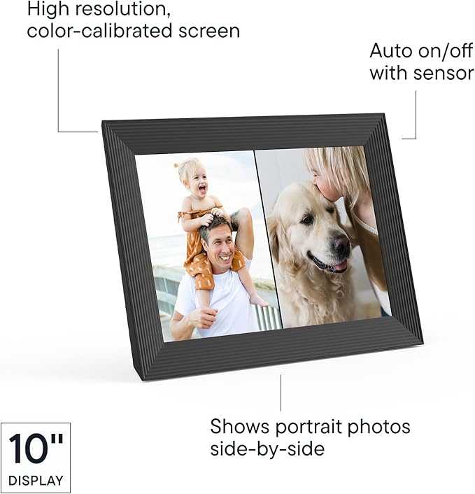 Aura 10" HD WiFi Digital Picture Frame – Free Unlimited Cloud Storage – Send Photos from Phone – No Subscription – Auto On/Off – Gift for Parents & Grandparents (Black, 10")