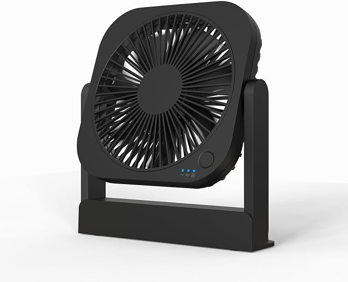 AA Battery and USB Operated Fan, Long Lasting, Quiet, Small Portable Desk Fan for Bedroom, Kitchen, Office, Travel. Built-in Magnet Base. (Black)