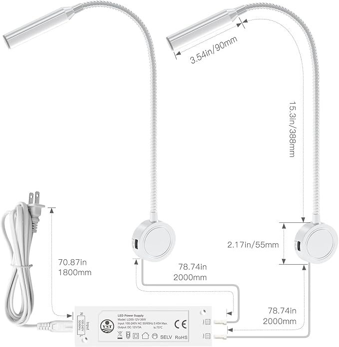 VST Books Lights for Headboard, Bedside Wall Mounted Reading Lamp, Reading Light Touch to Adjust Color Temp (3000K/4000K/6000K) and Brightness, USB/Type-C Charging Ports, 20W Driver, ETL-Listed