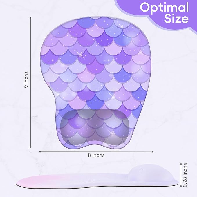 Mouse Pad with Wrist Rest Ergonomic Mouse Pad with Comfortable M-Shape Pain Relief Wrist Support Non-Slip PU Base Mousepad for Laptop, Office & Home (Purple Mermaid)