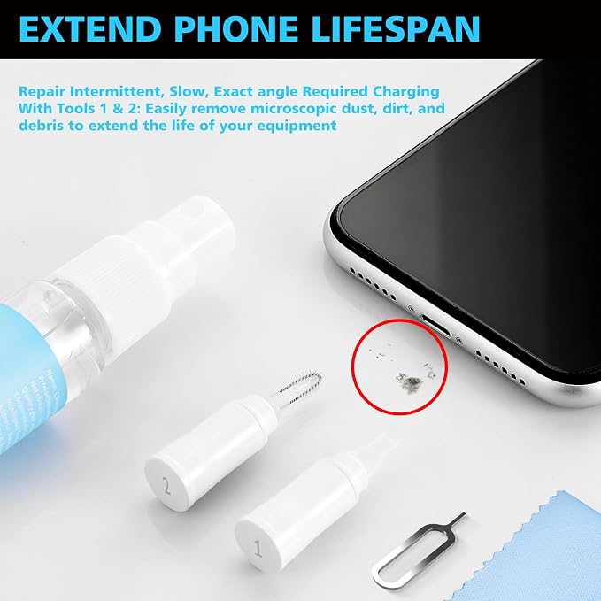 ECASP Cleaner Kit for AirPod,Multi-Tool iPhone Cleaning Kit,Cell Phone Cleaning Repair & Recovery for iPhone & iPad(Type C)Charging Port,Lightning Cables&Connectors,Easy to Store & Carry Design,White
