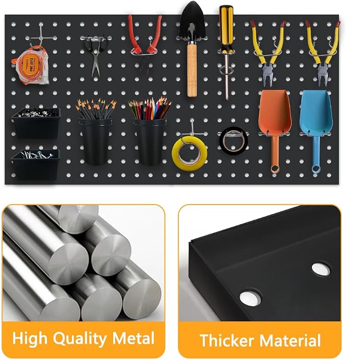 3pcs Heavy Duty Metal Pegboard Panels Black Pegboard | Garage Wall Mounted Tool Organizer for Garage, Workshop Storage and Workbench (12" x 24")