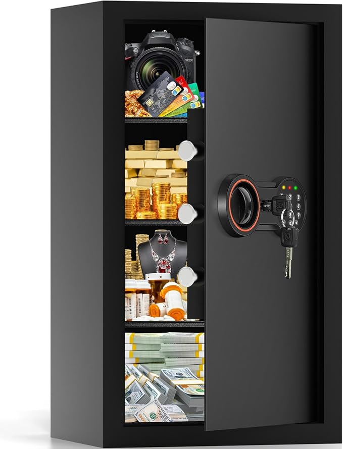 6.0 Cu Ft Large Safe Box for Home Use, 27.6"H Heavy Duty Home Safe | with Alarm System, Removable Shelves, Wall/Floor Mountable Anti-theft Security Safe for Money Jewelry Documents