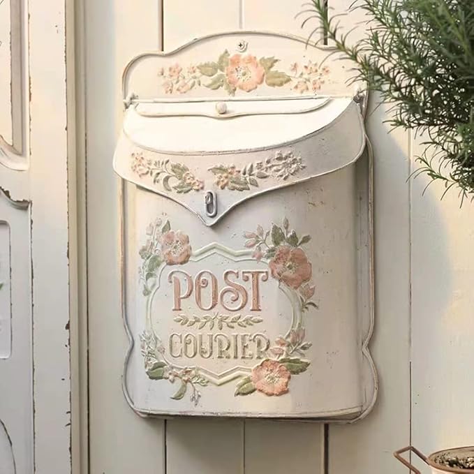 BIG FORTUNE Wall Mount Mailbox for House Outside Vintage Metal Door Mailbox Antique Style Nostalgic Charm Home Decor Garden Vintage English Cottage Decor Flower Patter