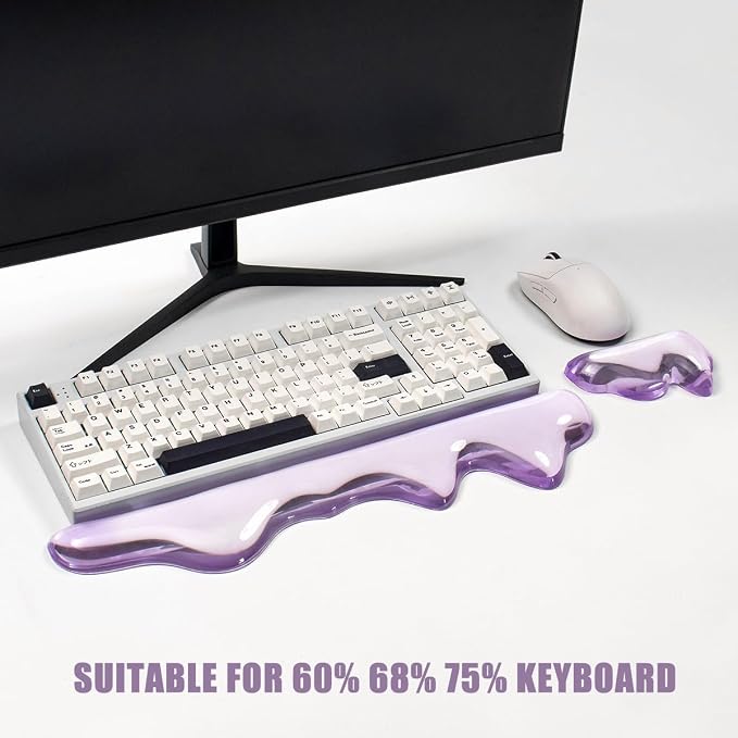 Clear Gel Wrist Rest for Keyboard and Mouse, Wrist Rest Set, Cute Ergonomic Silicone Wrist Rest for Keyboard 60%/68%/75% (Purple)