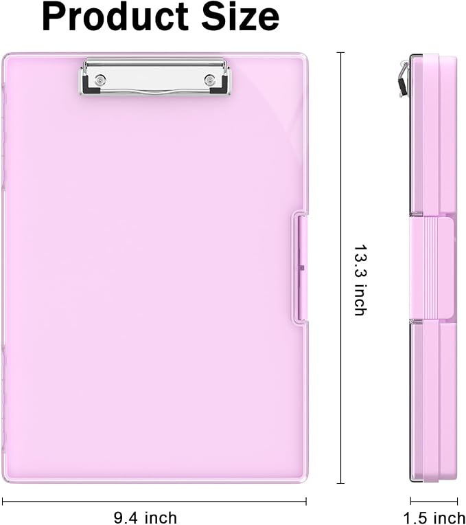 Rimilak Clipboard with Storage,8.5x11 2 Compartment Clip Board, Rose Pink | Smooth Writing, Side-Opening Plastic Folder with Pen Holder, Size 13.3 x 9.4 x 1.5″,for Classroom, Teacher, Student