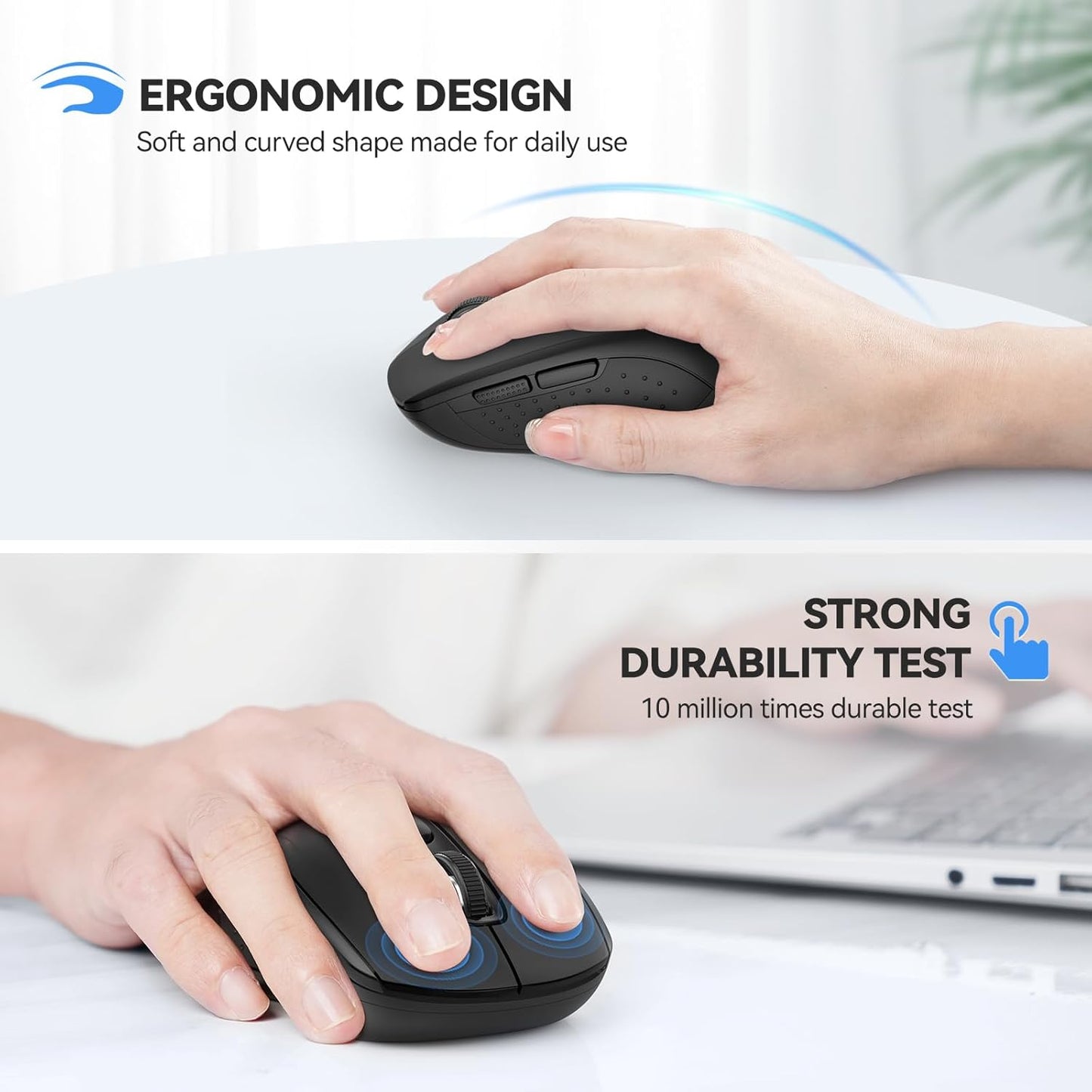 TECKNET Wireless Bluetooth Mouse for MacBook, 2-in-1 Bluetooth Mice for Laptop (BT 5.0+2.4G USB) (NOT Silent)