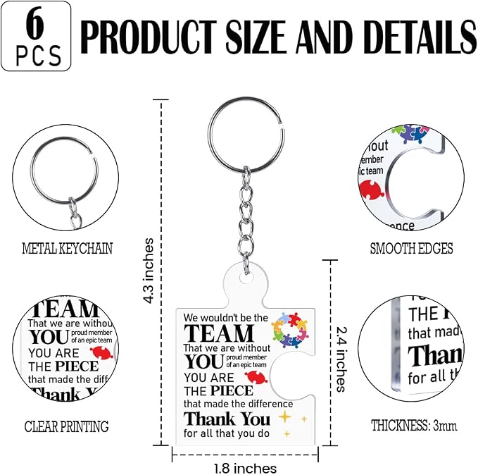 Team Appreciation Gifts Bulk Thank You Keychains for Coworkers | Gift Set for Employee, Staff, Teachers, Teamwork Puzzle Piece Keyring, Acrylic