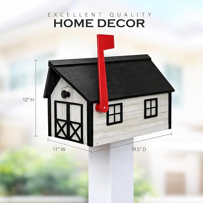 Peaceful Classics Poly Mailbox- Durable, Weather-Resistant Amish Craftsman Mailboxes for Outside Uses Like Front Yard and Road Side- Long-Lasting, Decorative, Modern Mailbox (Birch with Black Trim).