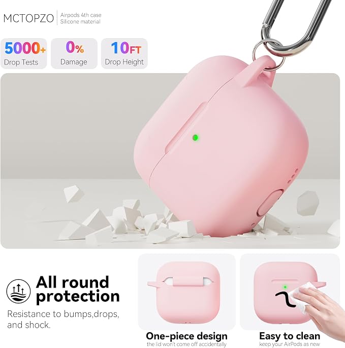 for AirPods 4 Case 2024 with Cleaner Kit & Keychain-Pink | Silicone Protective Cover for Apple AirPods 4th Generation Case,for Women Men,One-Piece Design,Shockproof,Dust Proof