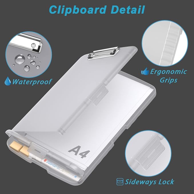 Rimilak Clipboard Storage, 8.5 x 11 High Capacity Clip Board, Translucen | Smooth Writing, Side-Opening Plastic Folder with Pen Holder, Size 14.2 x 9.6 x 1.2″ ,for Classroom, Teacher, Student