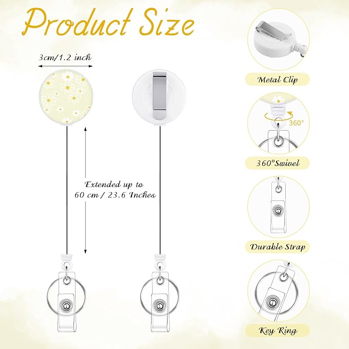 BESARME 3 Pack Badge Reels Retractable Badge Clip with Key Ring Retractable Badge Holders for Office Worker Teacher Nurse Student（Flower02）