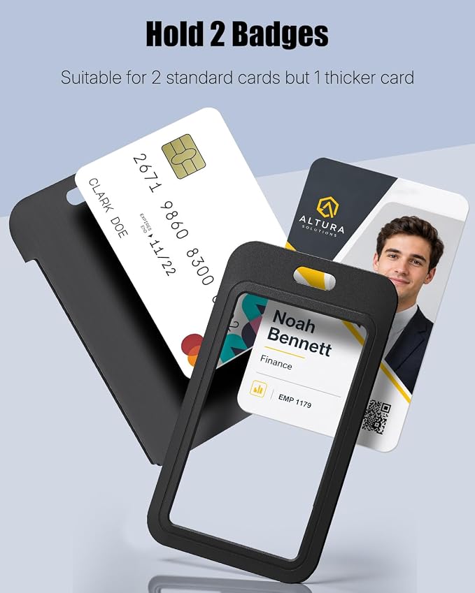 Uniclife 3 Pack Sliding Badge Holder Hard Black Vertical Plastic Card Case Protector with Detachable Lanyard Strap for Office School ID Credit Proximity Key Card Driver’s License and Pass