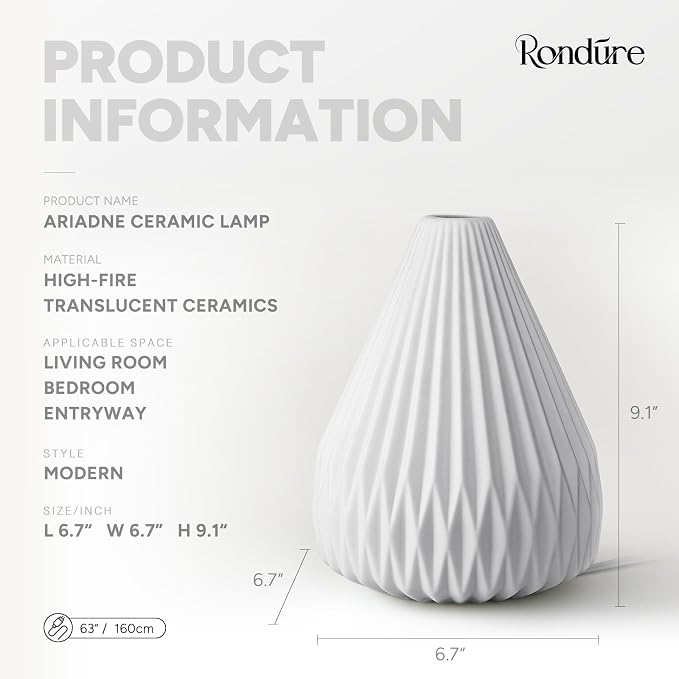 Modern Ceramic Decorative Table Lamp Living Room Bedroom Bedside | Handcrafted Unique Warm Ambient Lighting Lamp, Accent White Translucent Ceramic shade, Fully Dimmable, Corded, Bulb Included
