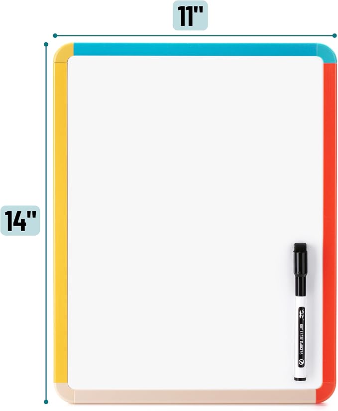 Mr. Pen- Dry Erase Board, 14” x 11” with a Black Dry Erase Marker, Colorful Frame, Small White Board, White Board for Kids | Colorful Frame, Small Mini White Board for Students, Fridge, Wall, Locker, Includes Double Sided Tapes